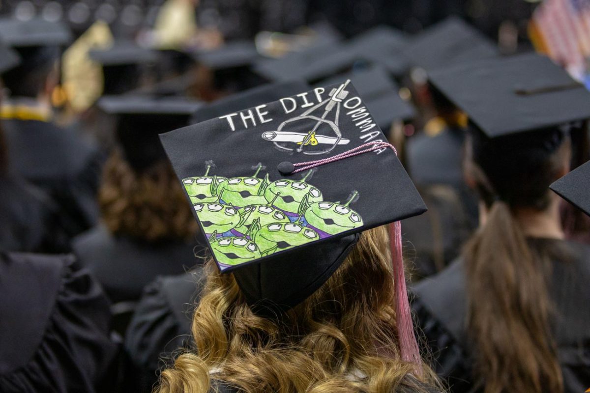 Students decorated their graduation caps for the 2025 spring commencement.