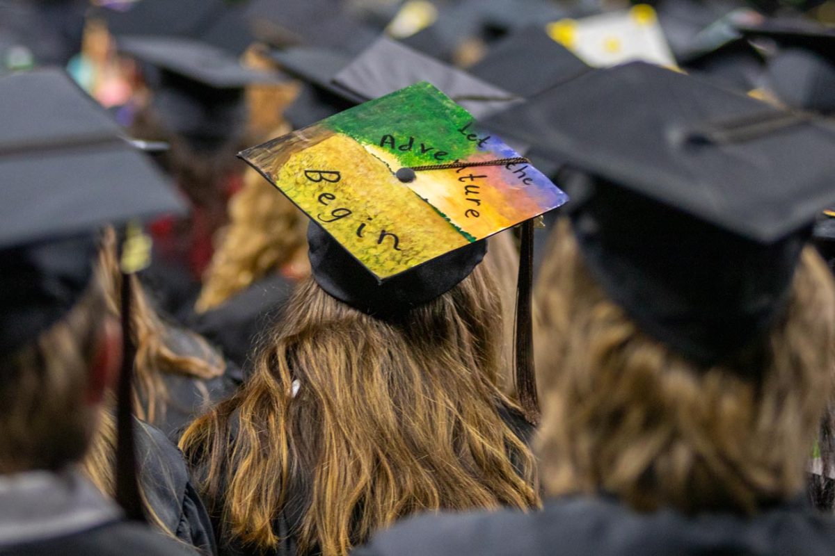 Students decorated their graduation caps for the 2025 spring commencement.