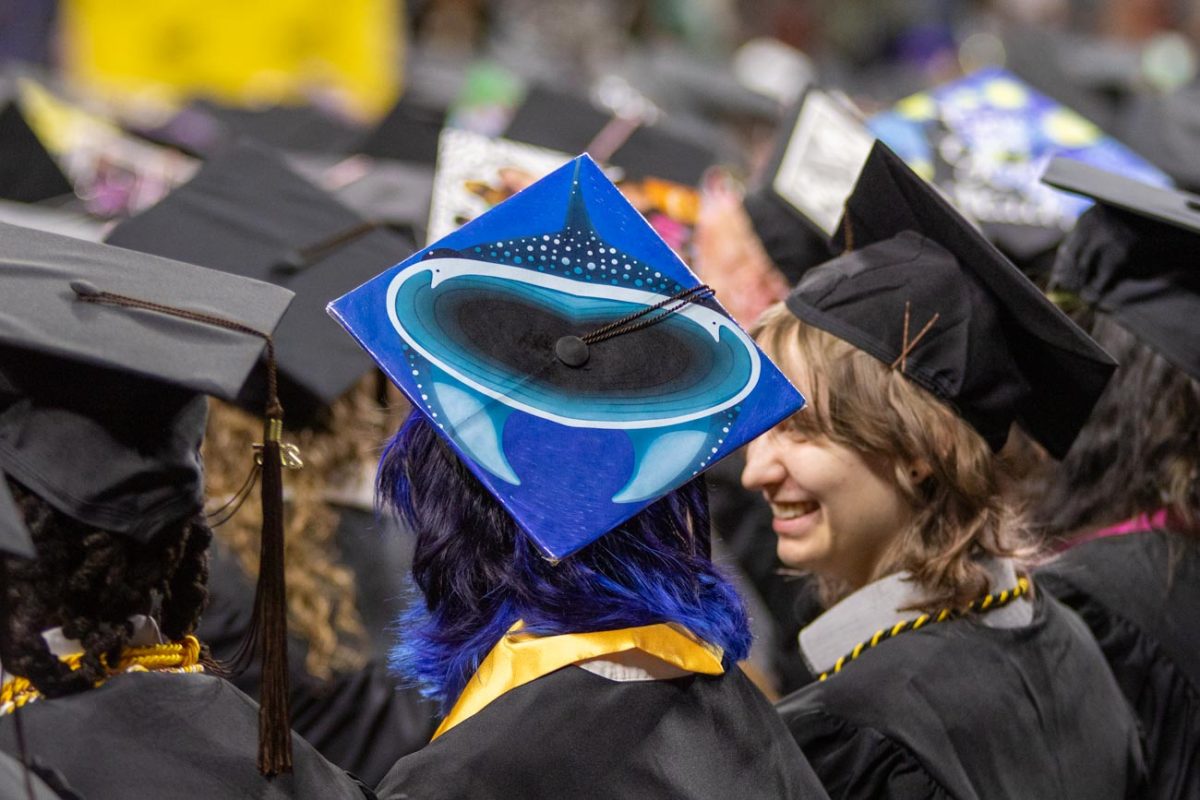 Students decorated their graduation caps for the 2025 spring commencement.