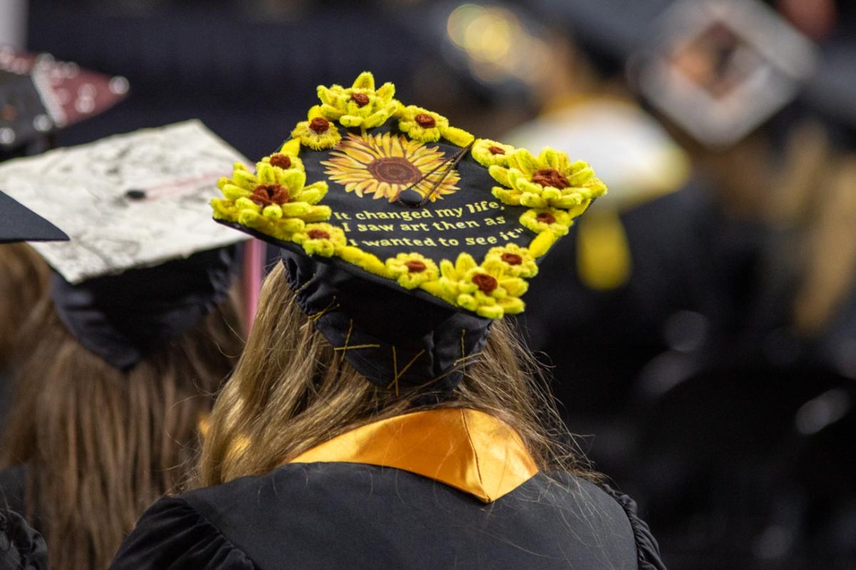 Students decorated their graduation caps for the 2025 spring commencement.
