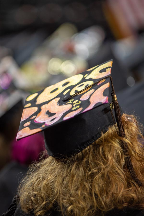 Students decorated their graduation caps for the 2025 spring commencement.