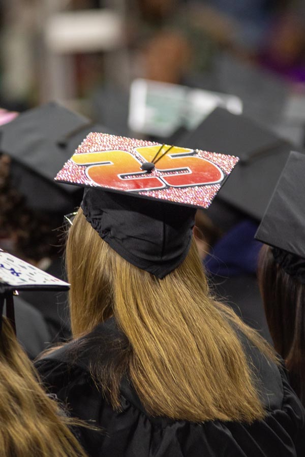 Students decorated their graduation caps for the 2025 spring commencement.