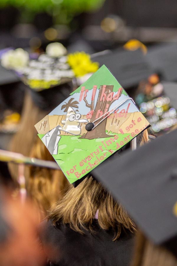 Students decorated their graduation caps for the 2025 spring commencement.