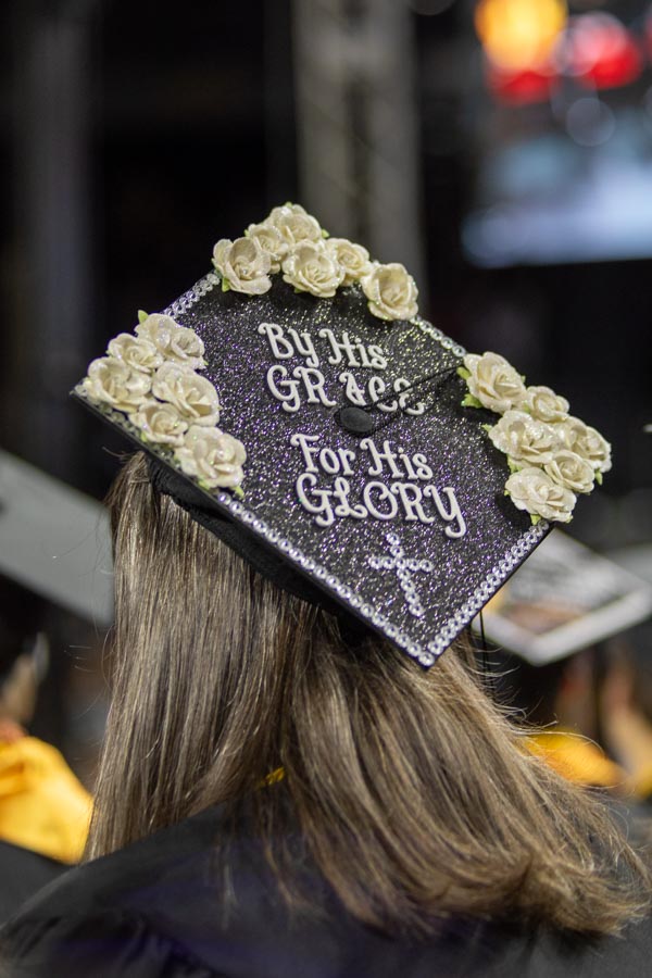 Students decorated their graduation caps for the 2025 spring commencement.
