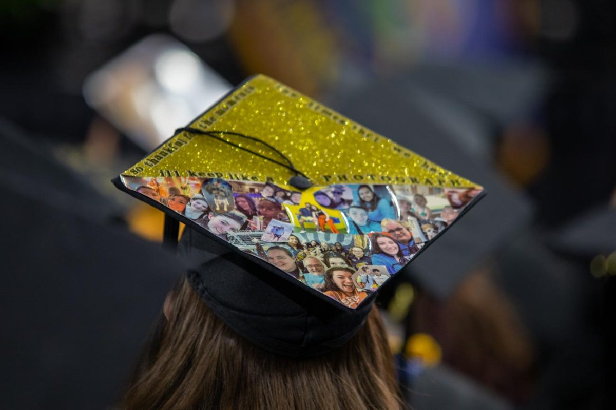 Students decorated their graduation caps for the 2025 spring commencement.