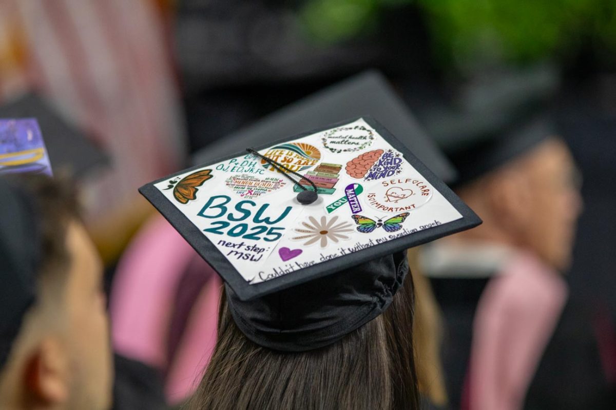 Students decorated their graduation caps for the 2025 spring commencement.