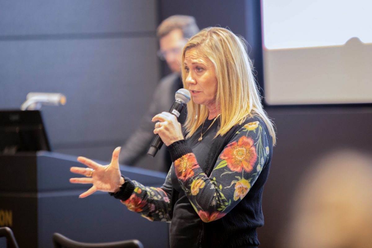 Wichita State University’s Provost Monica Lounsbery addresses the Faculty Senate on May 12. Lounsbery discussed the university directive requiring WSU to eliminate diversity, equity and inclusion programming and funding, as well as pronouns in employee email signatures.