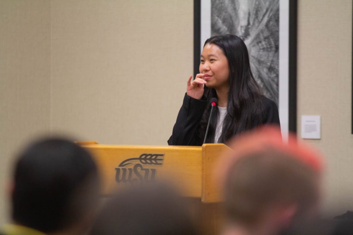 Media Relations Director Holly Xiong presents herself for the media relations director position.