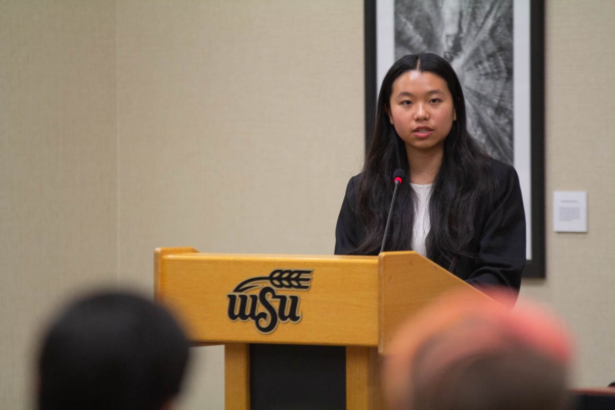 Media Relations Director Holly Xiong presents herself for the media relations director position.