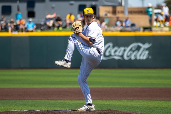 Sophomore Brady Hamilton prepares to pitch the ball against East Carolina on May 3, 2025. Hamilton suffered his sixth loss of the season in the game.