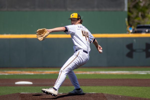Brady Hamilton pitches for Wichita State on May 3. The Shockers lost, 6-1, against the East Carolina Pirates.