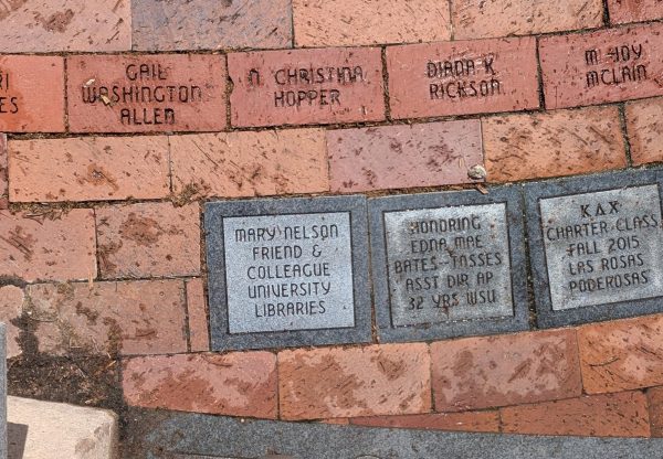 A newly placed stone in Wichita State's Plaza of Heroines honors Mary Nelson, who worked in Special Collections at Ablah Library.