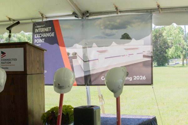 Shovels and hard hats sit at the location for the Connected Nations Internet Exchange Point. Connected Nations members, local and state officials and WSU President Richard Muma broke ground on the new facility Thursday. 