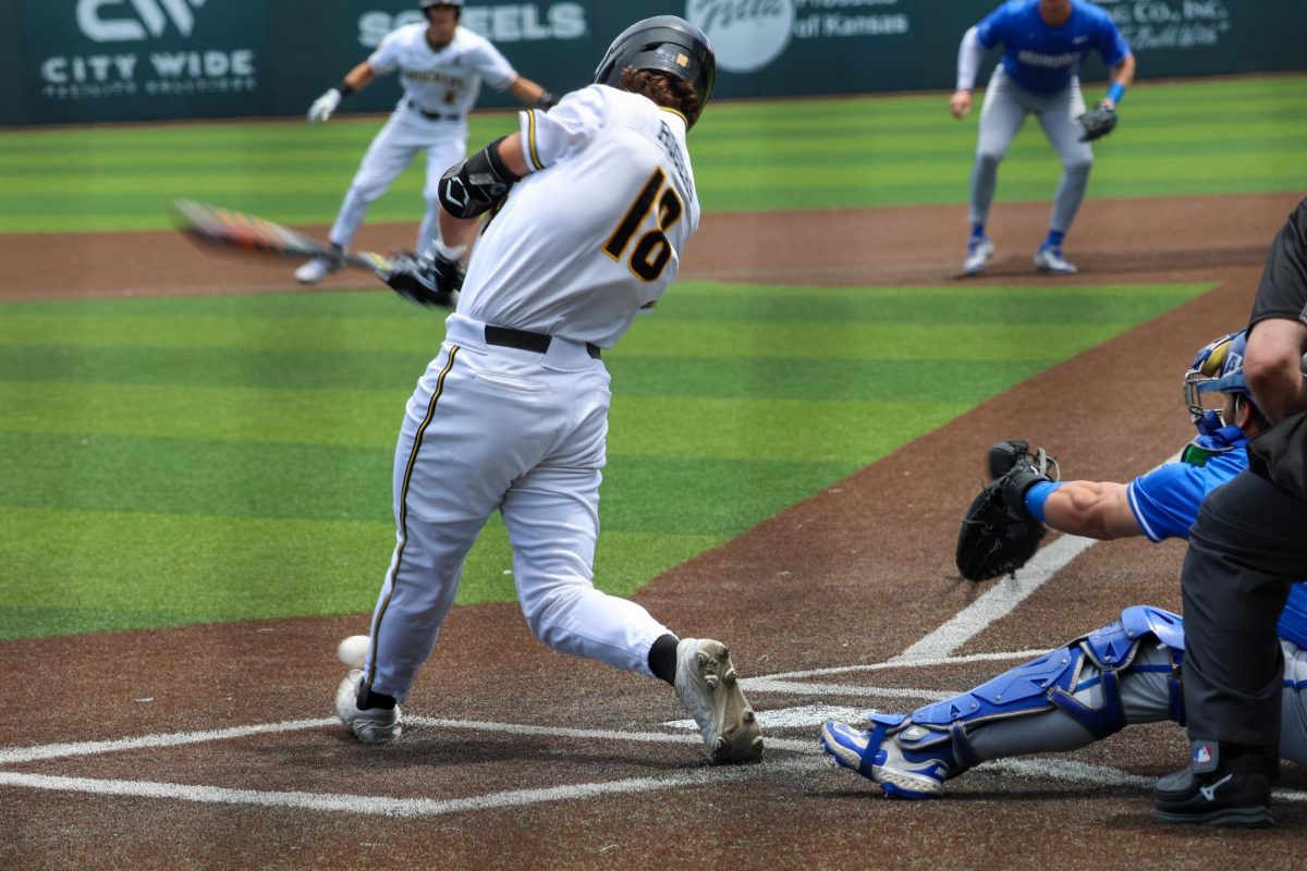Senior Jordan Rogers fouls a ball off of his foot on May 17. Rogers went hitless in the series finale against the Tigers.