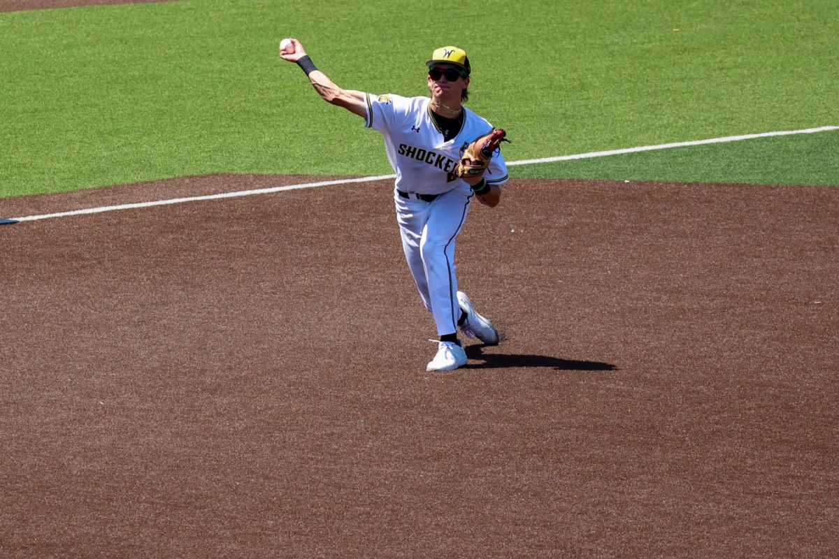 Sophomore Camden Johnson winds up to throw the ball from third base on May 17. Johnson had two assists and one error in the 3-1 win over Memphis.