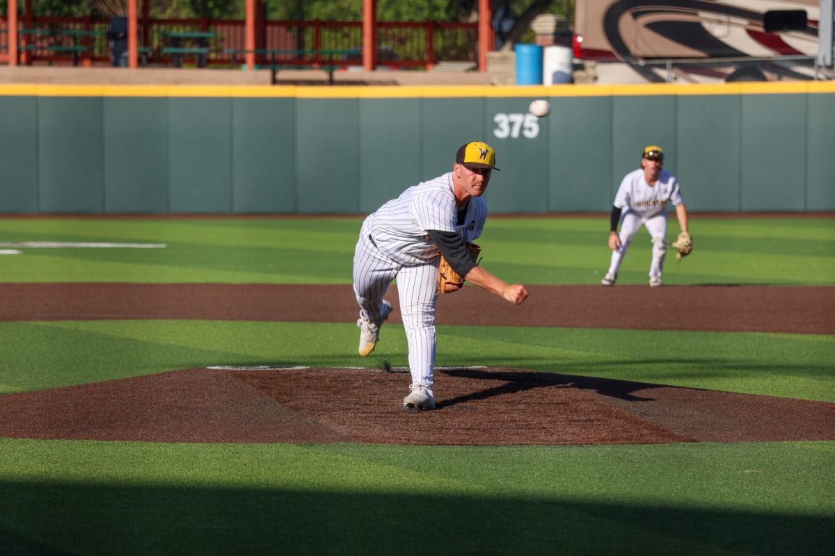 Junior Caleb Anderson throws a pitch on May 13 against Oral Roberts. Anderson threw nine pitches and made ORU go 1-2-3.