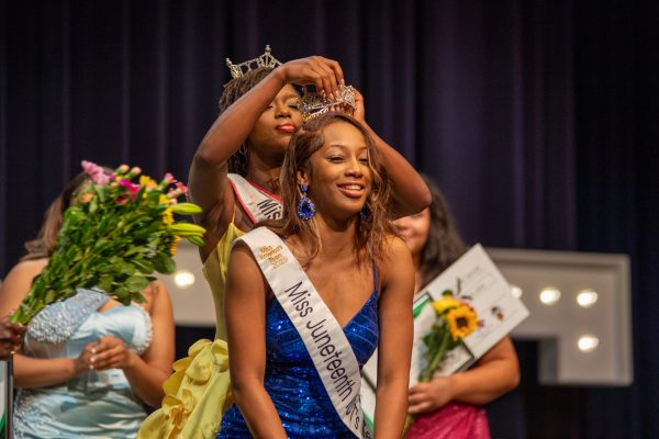 TaLyiah Lewis gets crowned as Miss Juneteenth ICT at the 2025 scholarship pageant for Black high school girls. Lewis is a junior at Northwest High School.
