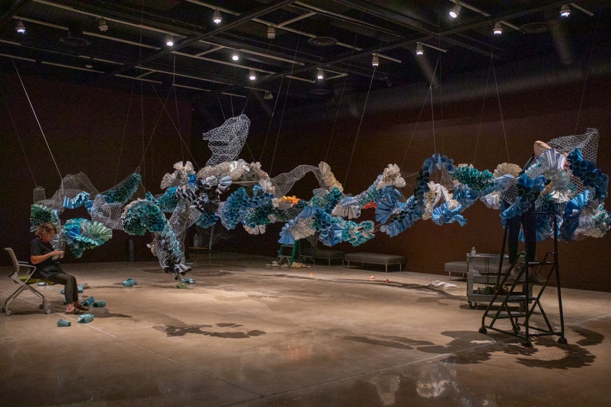 "The Nature of becoming" is an art piece made by Abhidnya Ghuge with the use of over 14,000 hand printed paper plates. The exhibition open on July 22 at the Ulrich Museum of Art.