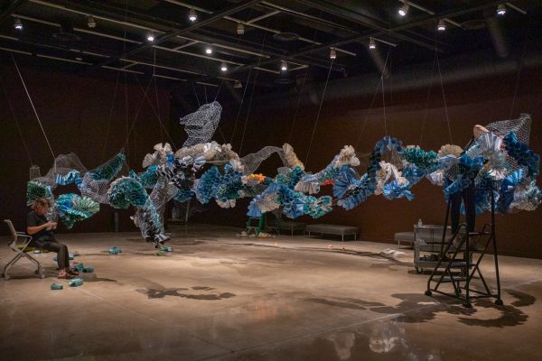 "The Nature of becoming" is an art piece made by Abhidnya Ghuge with the use of over 14,000 hand printed paper plates. The exhibition open on July 22 at the Ulrich Museum of Art.