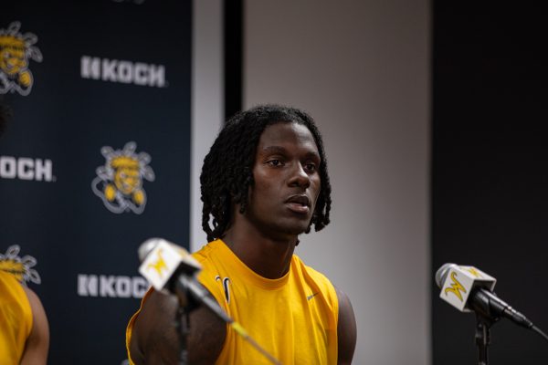 Senior Karon Boyd speaks to the media about his experience since coming to Wichita. Boyd previously played as a forward but has been practicing at point guard this offseason.