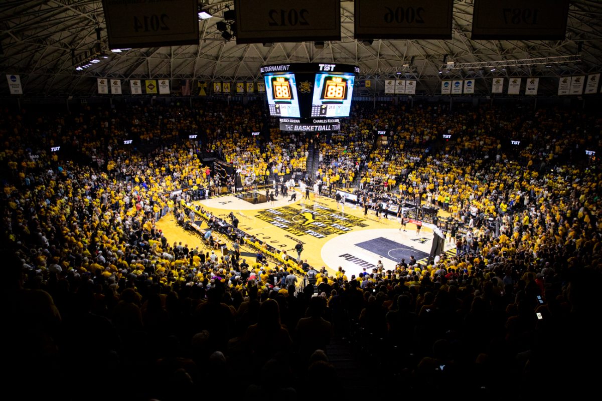 AfterShocks fans gather in Koch Arena to watch the TBT championship game on Aug. 3. The crowd broke the TBT championship attendance record with 9,029 in attendance.