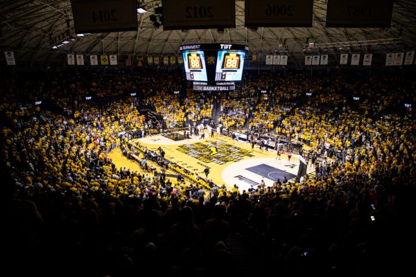 AfterShocks fans gather in Koch Arena to watch the TBT championship game on Aug. 3. The crowd broke the TBT championship attendance record with 9,029 in attendance.