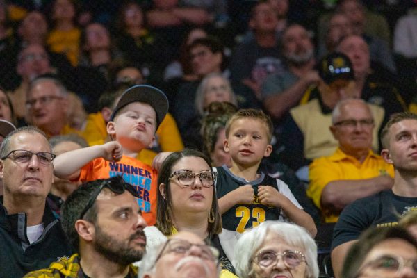 Kids dance during a Wichita State men's basketball game on March 2, 2024. The Shockers won their senior night game against Rice, 87-66. (File photo)