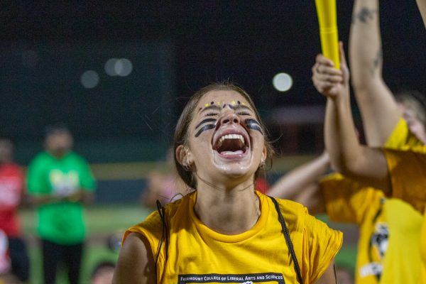Fairmount College of Liberal Arts and Sciences students cheers as they win the Clash of Colleges tournament on Aug. 22.