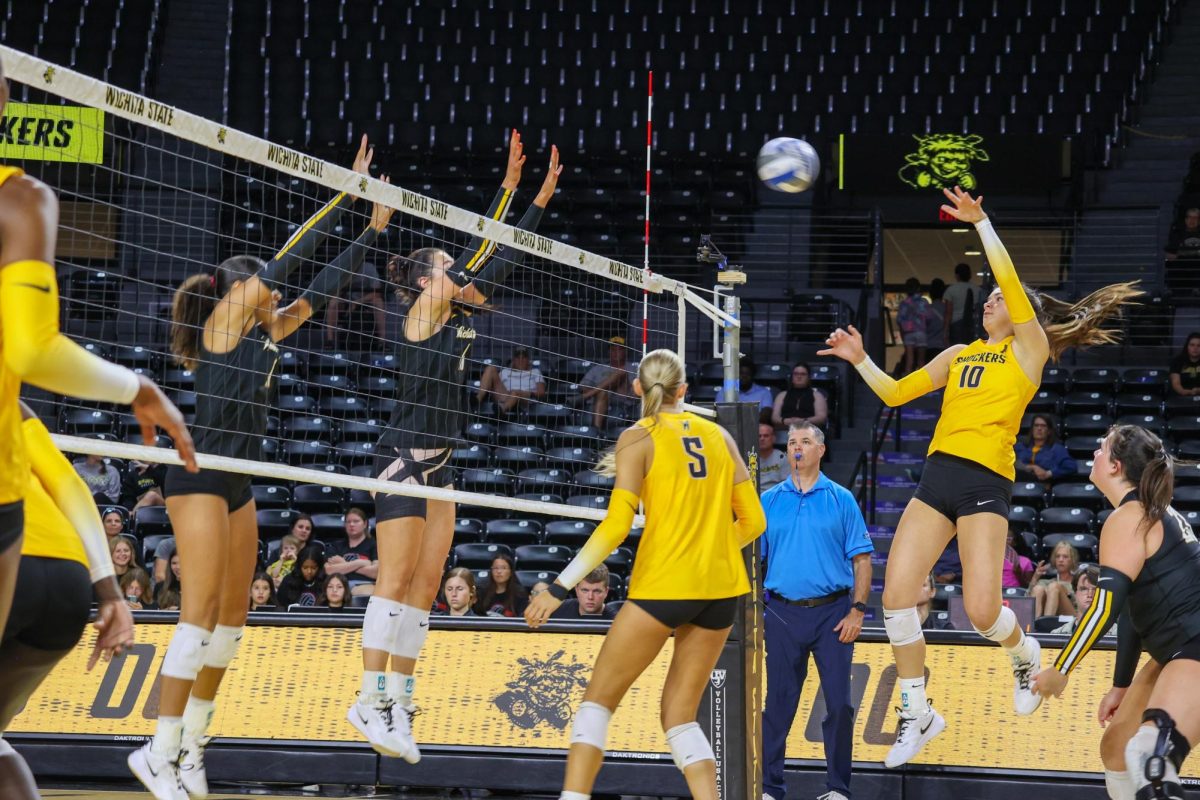 Freshman opposite hitter Danielle Moore tries to put the ball over net on Aug. 23. Moore is the only freshman opposite hitter listed on the roster.