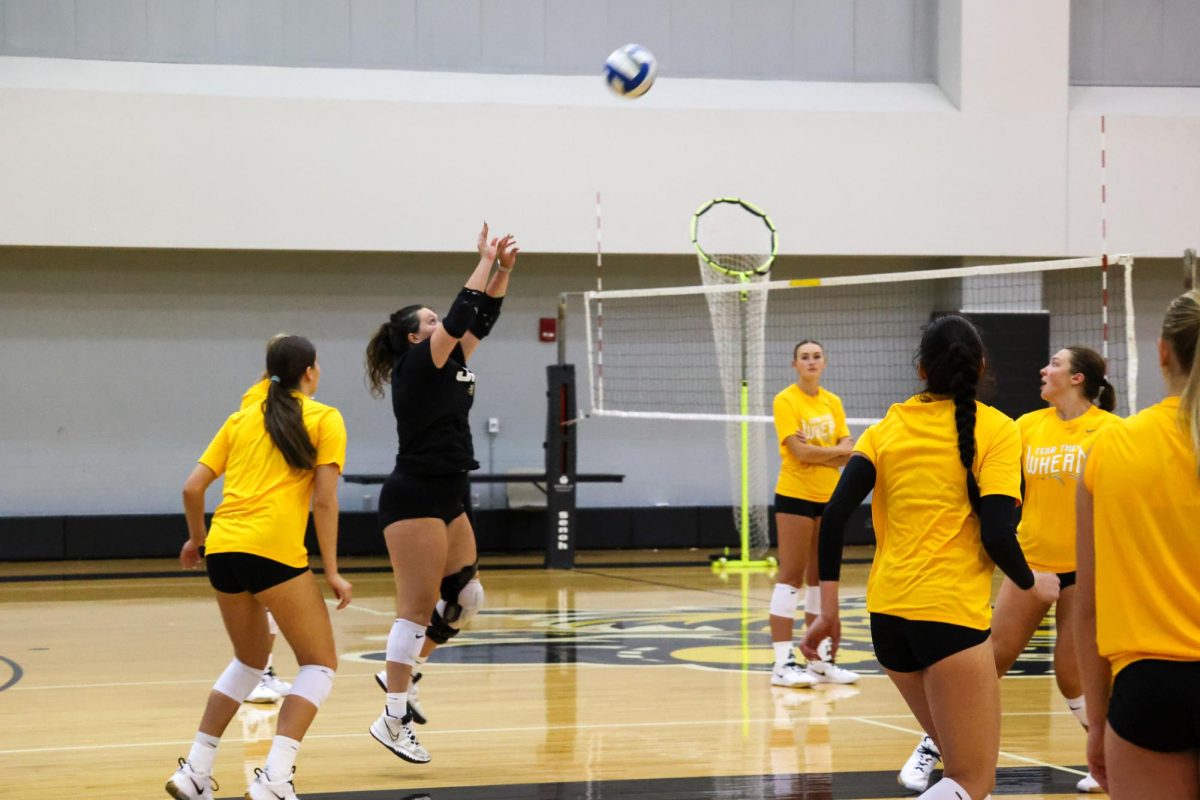Redshirt junior libero Gabi Maas bumps the ball at practice on Aug. 4. Maas redshirted last year due to a knee injury.