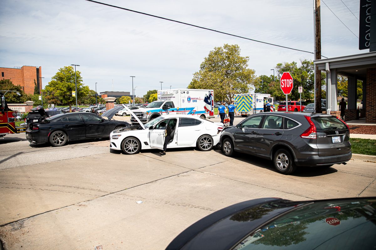 Three cars sit at the intersection of 17th Street and Harvard after a crash on Sept. 29 around 2 p.m.