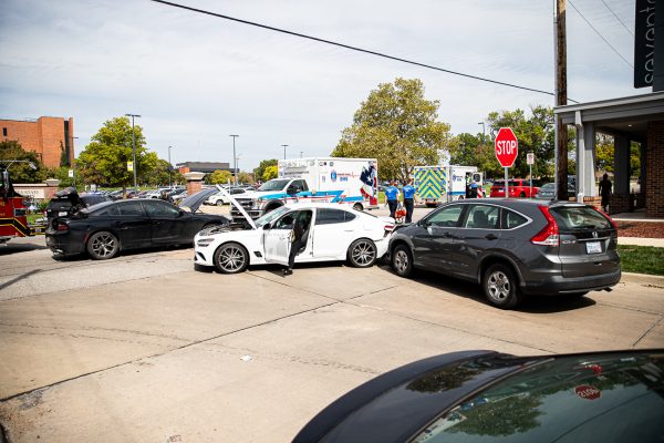 Three cars sit at the intersection of 17th Street and Harvard after a crash on Sept. 29 around 2 p.m.