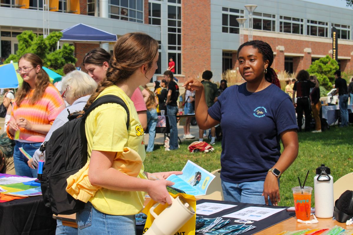 Pre-med Student Association tables for potential members at Involvement Fair hosted by Student Engagement and Belonging. The event is hosted yearly and presents an opportunity for students to see what different student organizations offer. 