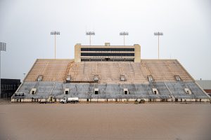 The Cessna Stadium main stands. The stands will be rebuilt as the final phase of the University Stadium renovation.