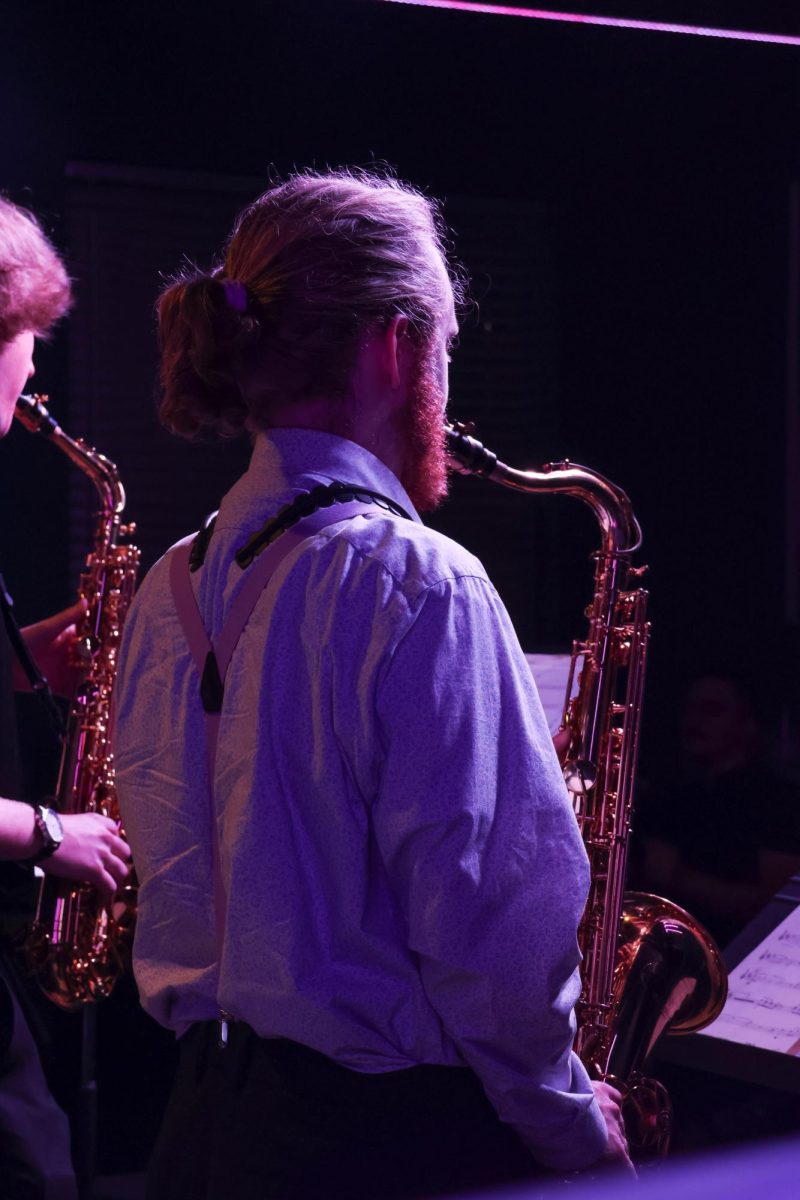 Ethan Grohe plays tenor saxophone at Walker's Jazz Lounge on Sept. 21. Grohe is a senior at Wichita State.
