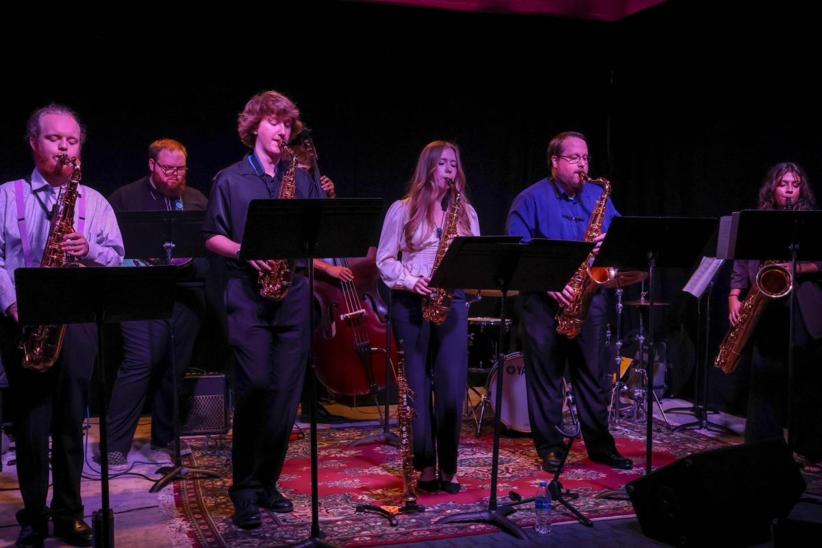 Wichita State's Jazz Ensemble Saxophonics play a set at Walker's Jazz Lounge on Sept. 21. Attendees enjoyed a variety of jazz compositions, a warm atmosphere, and cocktails.