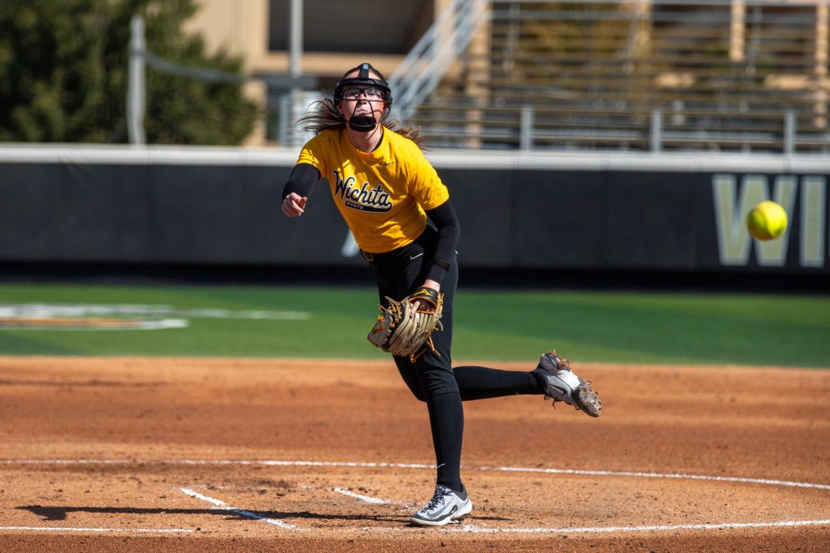 Wichita State softball sophomore Ryley Nihart (13) delievers a pitch against McLennan Community College on Saturday, Oct. 4, 2025, at Wilkins Stadium. Nihart pitched four complete games in 2025 for the Shockers.