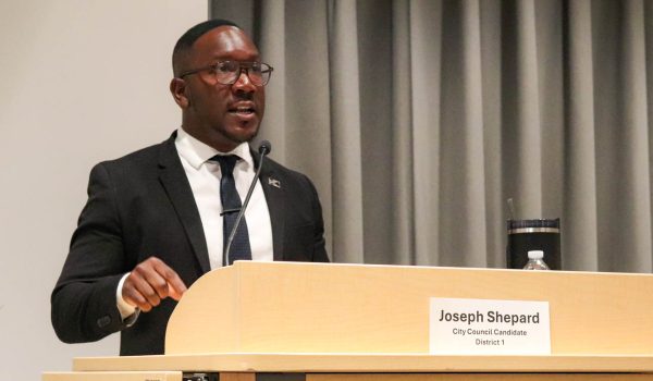 Wichita City Council candidate Joseph Shepard answers a question regarding District 1 at a forum on Oct. 14. The 2025 general election is on Nov. 4.