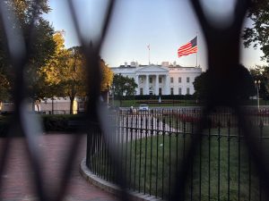 A temporary fence surrounds the White House on Oct. 16. The fence was erected in late September in preparation for a diplomatic visit from Israeli Prime Minister Benjamin Netanyahu.