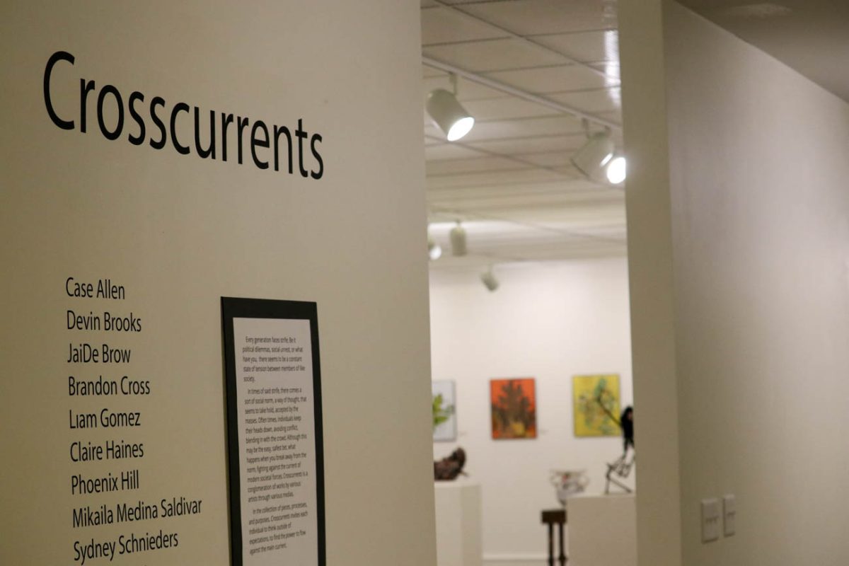 "Crosscurrents" the current exhibit on display in ShiftSpace, Wichita State's student currated gallery. The art on display is from students in the Studio Tools and Presentation class at Wichita State.
