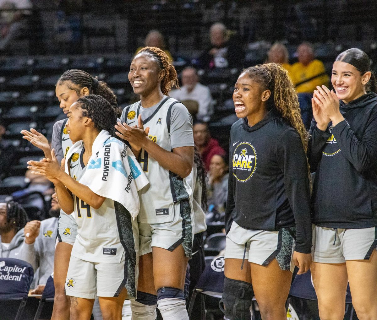 Wichita State's women's basketball team's bench celebrates a play made against the Temple Owls on Jan. 6. The Shockers turned the ball over 25 times in the 70-50 loss.