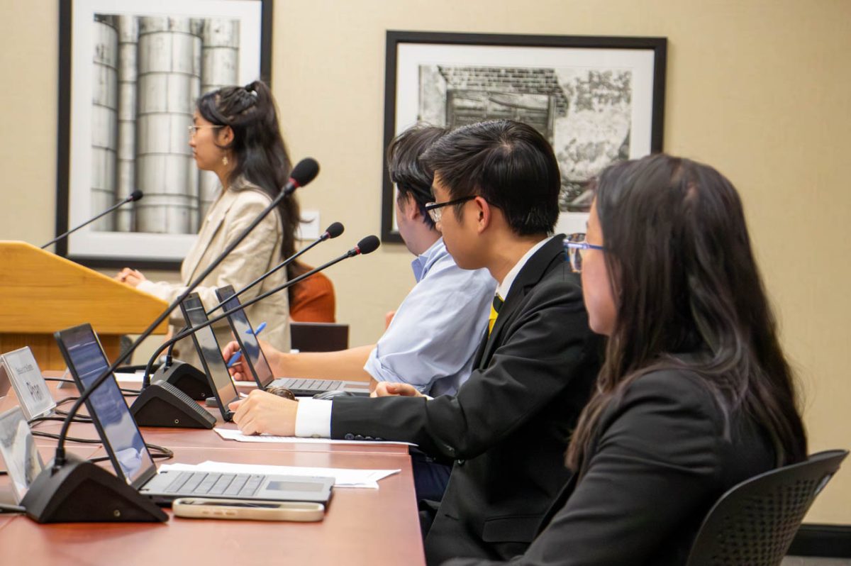 Student Body President Jia Wen Wang discusses legislation at a Sept. 24, 2025 Student Senate meeting. (File)