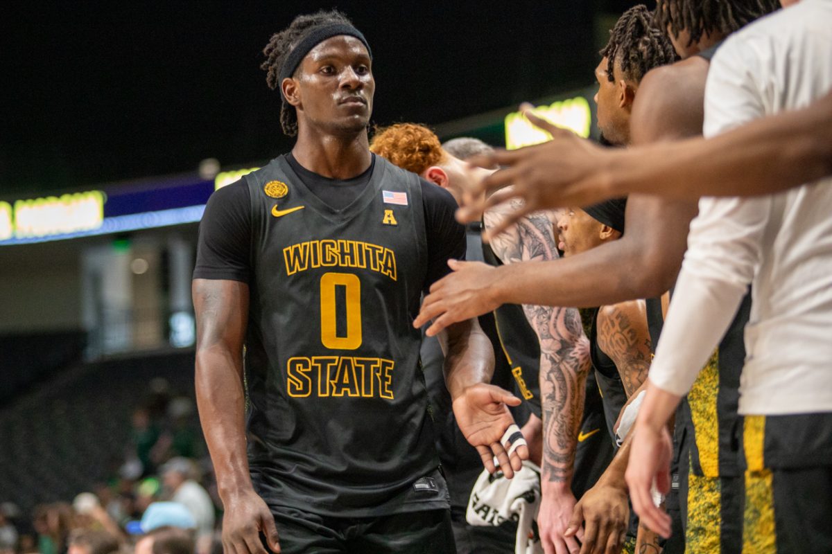 Wichita State men's basketball senior forward Karon Boyd (0) steps off the court during the American Conference championship game against South Florida on March 15 at Legacy Arena in Birmingham, Ala. Boyd scored nine points and made four assists in the Shockers' 70-55 loss.