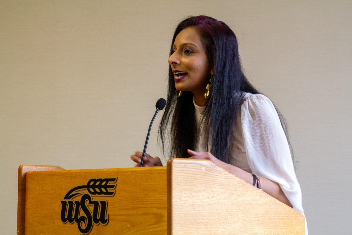 Mythili Menon, director of linguistics, spoke about her experience growing up in Kerla, India, a matrilineal community. "Any person I saw who had power was a woman," Menon said at the Women's History Month tea party panel.