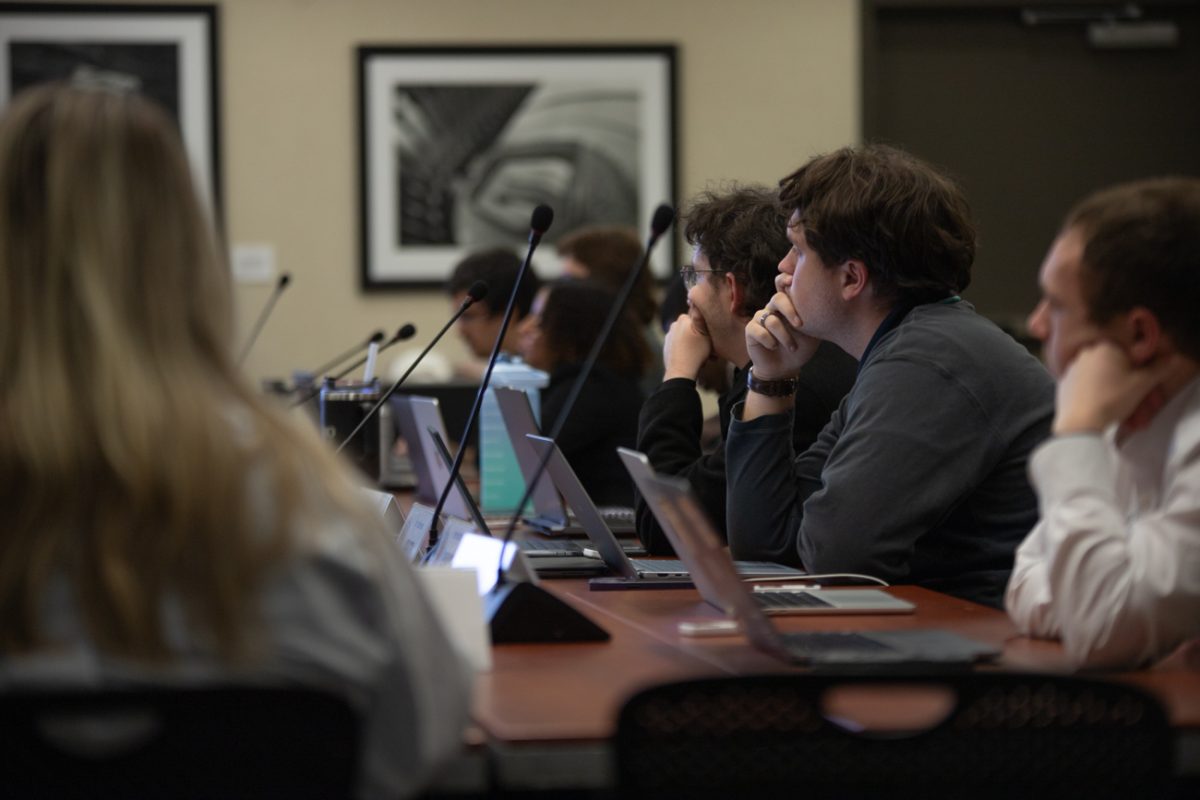 Student senators listen as legislation is being read at the March 4 Senate meeting. Meetings are held on Wednesdays at 7:30 p.m. in RSC room 233.