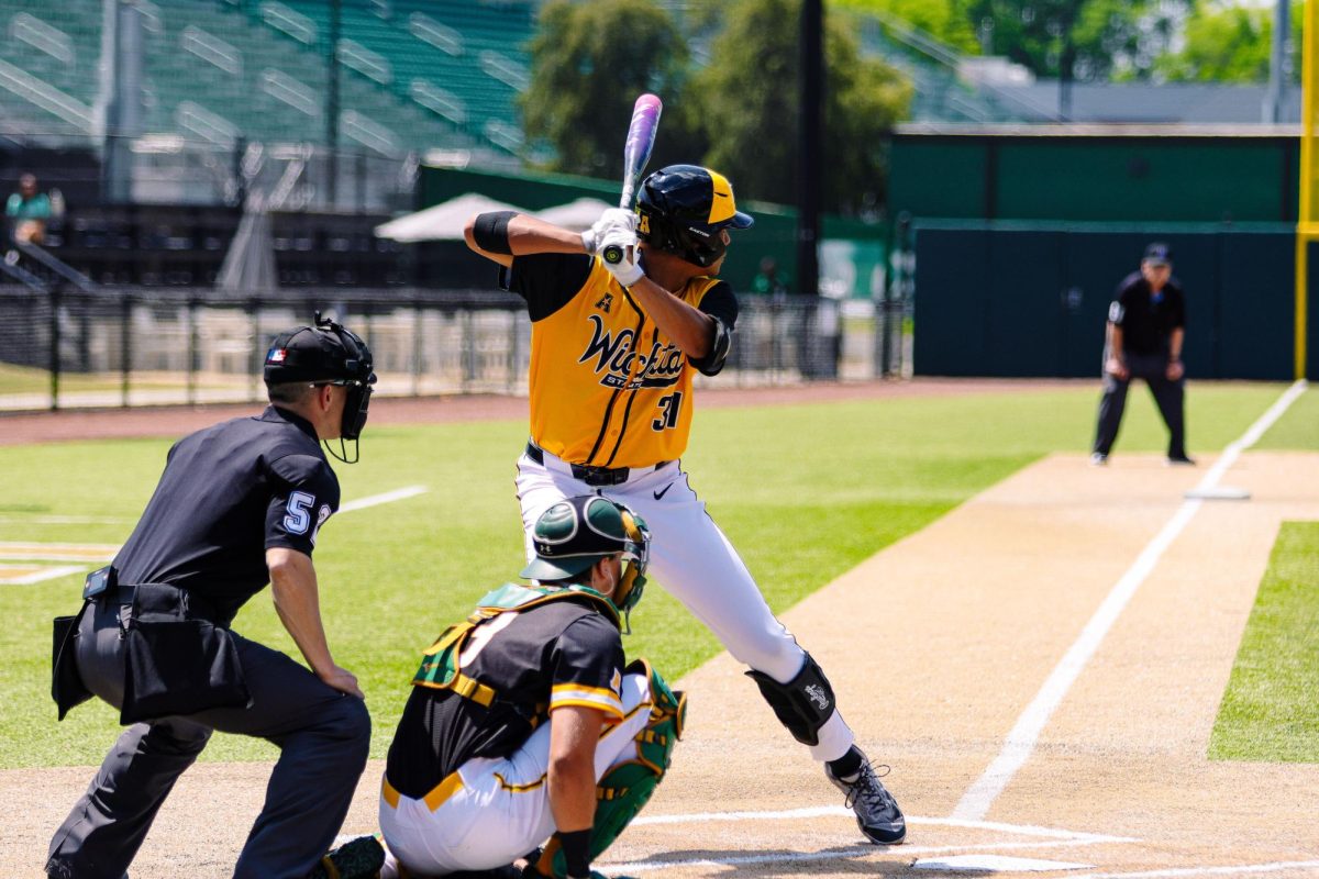 Wichita State baseball junior Nolan Ganter (31) stands in the batter's box against UAB on April 12 at Young Memorial Field in Birmingham, Ala. (Photo courtesy of Nick Flynn / Wichita State Athletics)