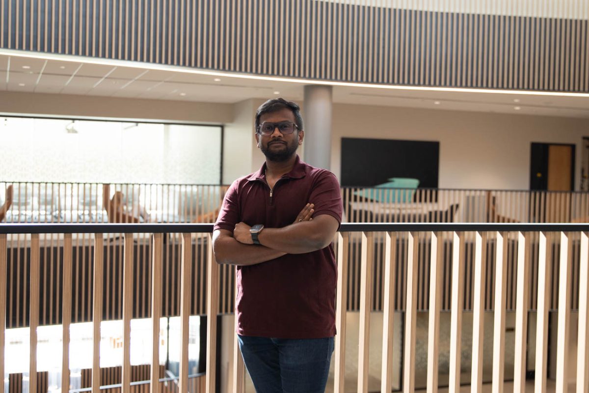 Anil Babu Adhapaka, a master's candidate in Engineering Management with a specialization in Supply Chain Management, poses for a photo in Woolsey Hall. Adhapaka is from India and has a background in engineering. (Photo courtesy of Anil Badu Adhapaka)