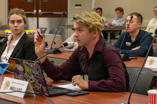 Sen. Josh Mallard motions to table his piece of legislation until the August 29 senate meeting. The legislation was a recommendation for the university to expand the community garden.
