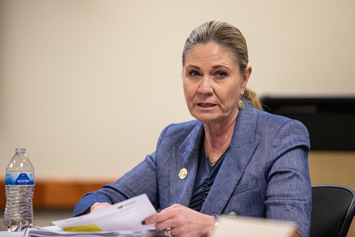 Provost Monica Lounsbery speaks in a meeting of Kansas public university provosts regarding upcoming academic changes for the next academic year.