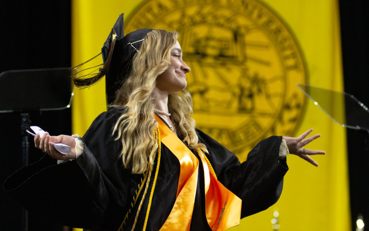 Graduate Hanah Lee glides across the stage on May 16.